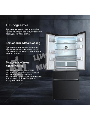 Холодильник Tesler RFD-427BI графит глянцевый двухкамерный 250/142л морозилка сбоку, No Frost, Side by Side