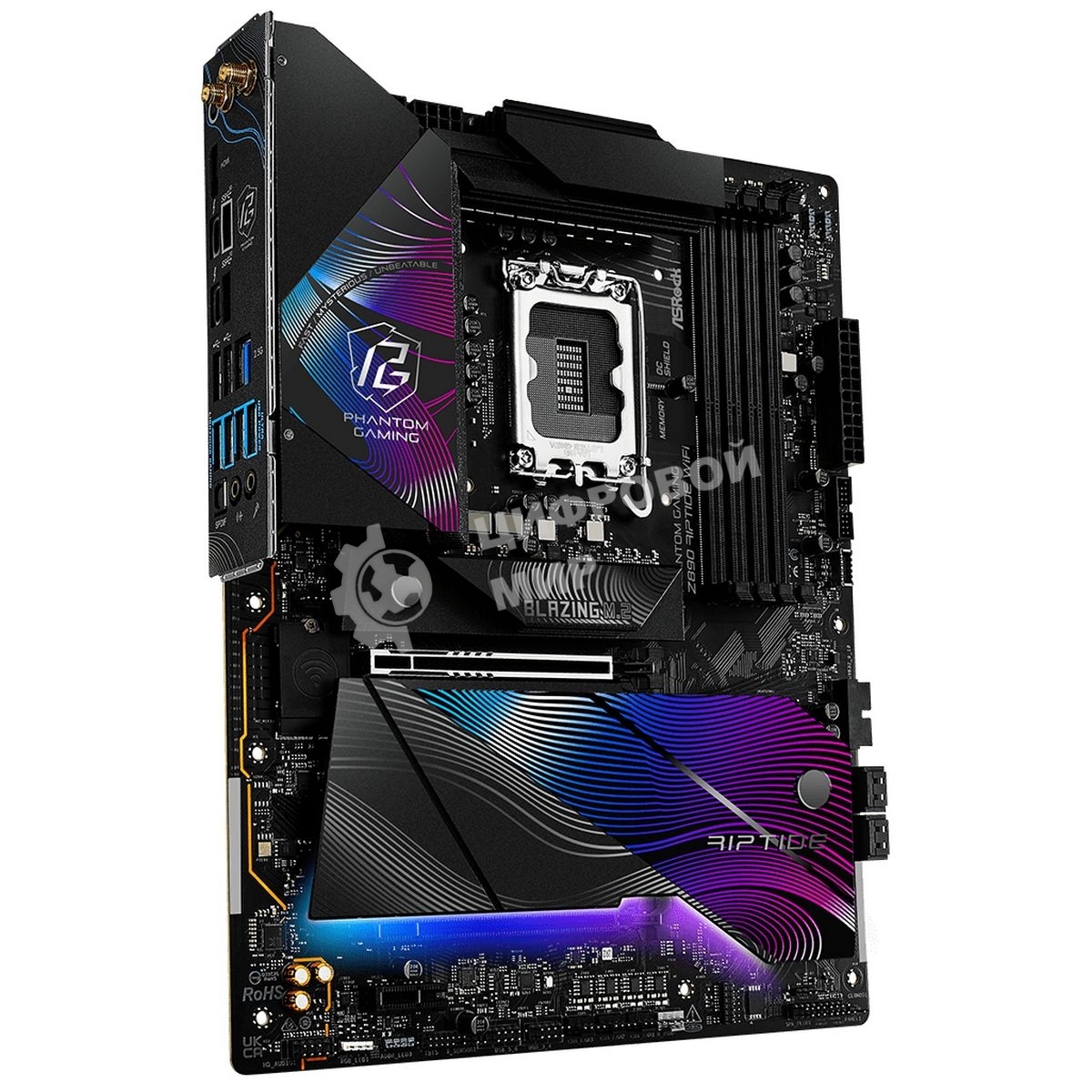 Материнская плата ASRock Z890 Riptide WiFi, LGA 1851, Intel Z890, 4xDDR5, 4xSATA, 5xM.2, 1xPCIe 5.0 x16, 1xPCIe 4.0 x16, 1xPCIe x1, 2xUSB-C Thunderbolt 4, 4xUSB-A 3.2 Gen 1, 1xUSB-A 3.2 Gen 2, 1xHDMI, 1x2.5Gb LAN, 4x3.5 мм, 7.1, ATX