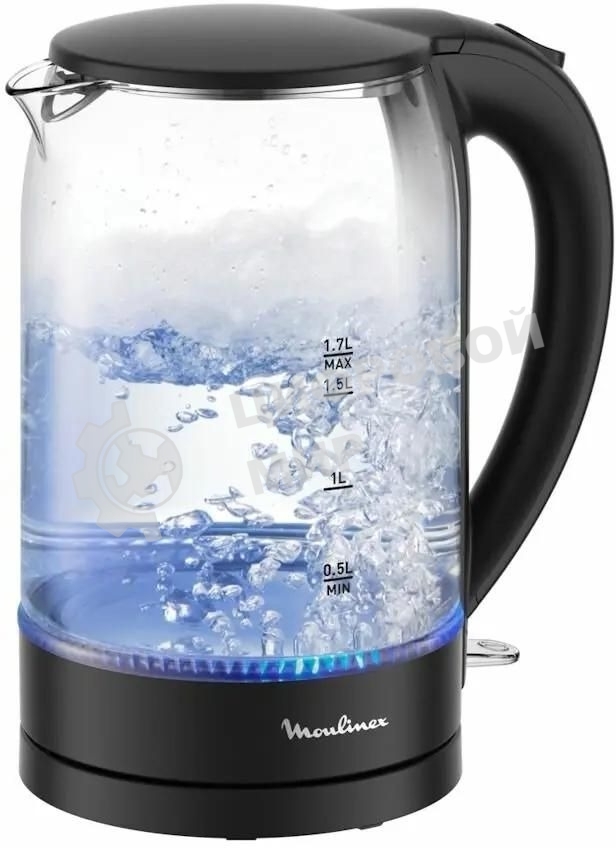 Чайник электрический Moulinex BY1S08F0 1.7 л, 2200 Вт, черный/прозрачный корпус: стекло/пластик