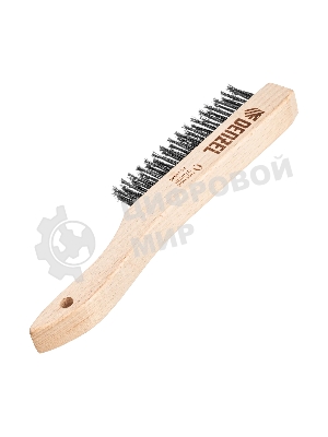 Щетка зачистная Denzel 3-х рядная, прямая проволока из нержавеющей стали с деревянной ручкой, EFP