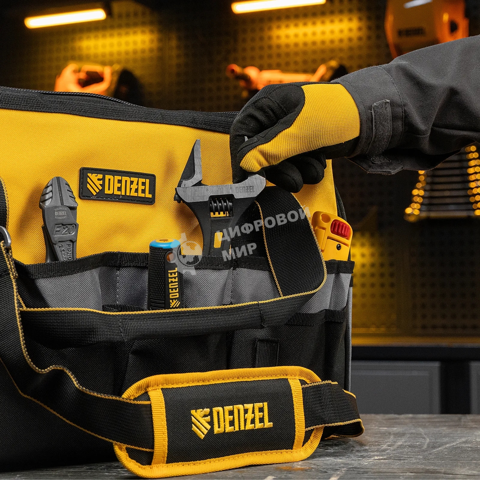 Сумка для инструмента Denzel 500х245х300 мм, 20 карман., съемный органайз. 10 карман., наплеч. рем.