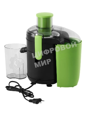 Соковыжималка Hyundai HY-JE1625 чёрный/зелёный, центробежная, 500 Вт, 400 мл, механическое