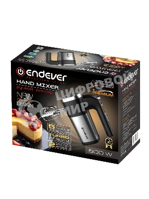 Миксер ручной Endever Sigma-08 черный/стальной, 500 Вт, 2 насадки, 5 скоростей