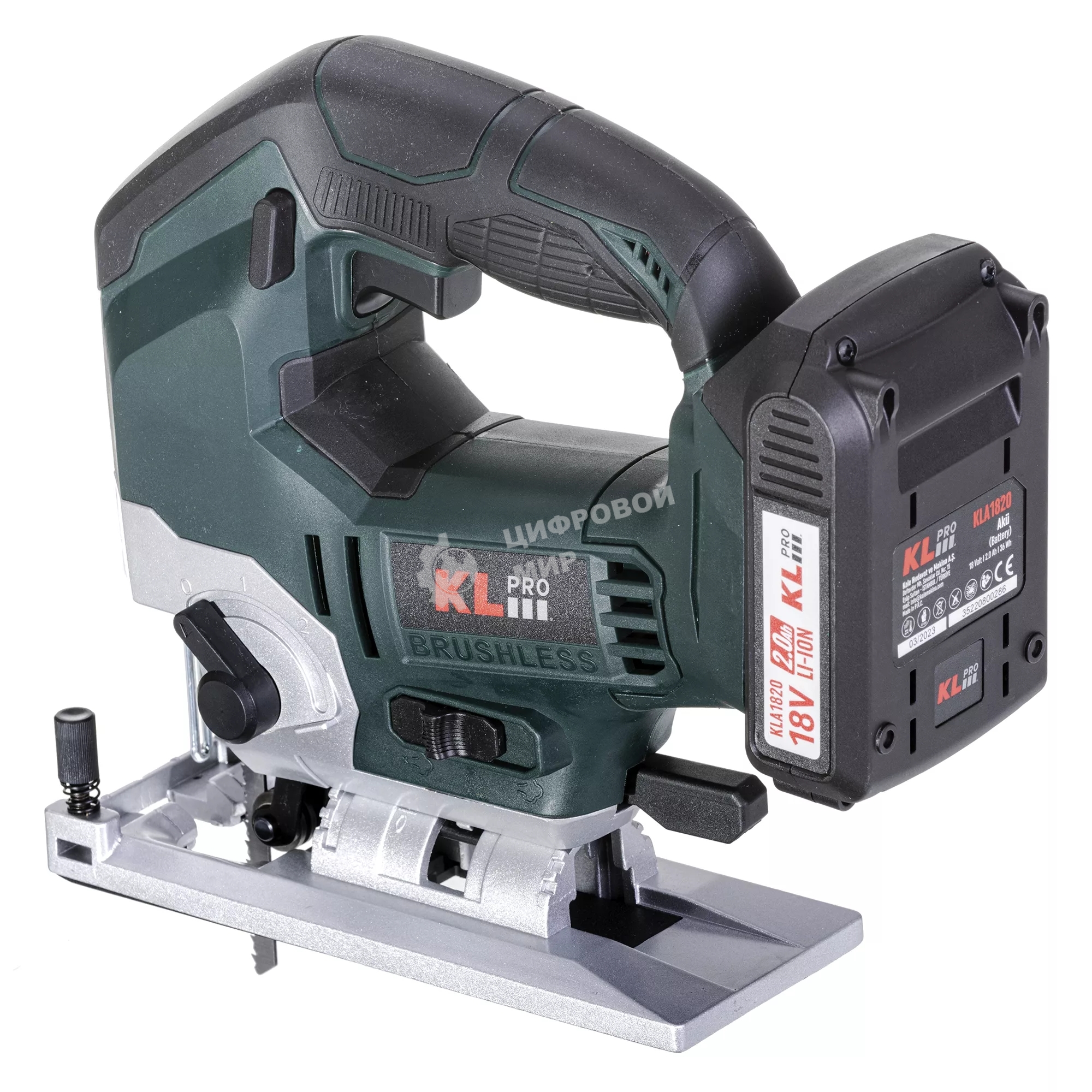 Лобзик электрический профессиональный бесщеточный KLPRO KLDT18B-20 (18В, Li-ion-2шт, 2.0А·ч, патрубок для пылесоса, полотна (дерево/металл, З/У, кейс)