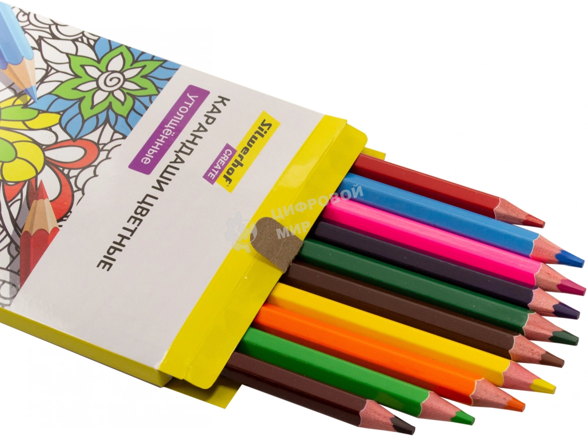 Карандаши цветные Silwerhof Create Jumbo 6мм, шестигранный профиль, дерево, ассорти, 12 цветов, коробка с европодвесом