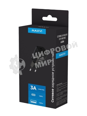 Сетевое зарядное устройство Maxvi A304 Type-C\USB 3A 15W, черный