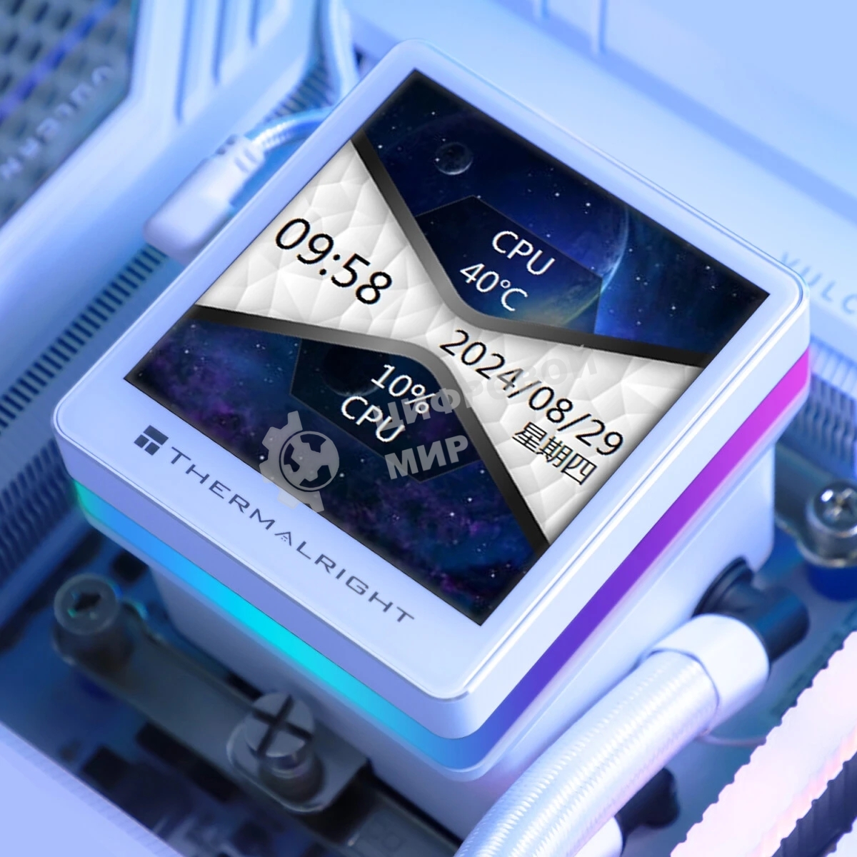 Водяное охлаждение для процессора Thermalright Grand Vision 360 (360mm, LED, White, ARGB/Fans: 3x120mm, 80.45CFM, 29.4dBA, 2150RPM/Pump height 72.5mm, 6400RPM, Rad thickness 27mm/S: 1700, 1200, 1851, 115X, 2011, 2066, AM5, AM4)