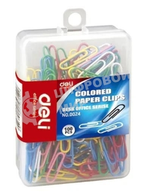 Скрепки Deli E0024 пластиковая оболочка 29мм ассорти (упаковка: 100 шт) пластиковая коробка