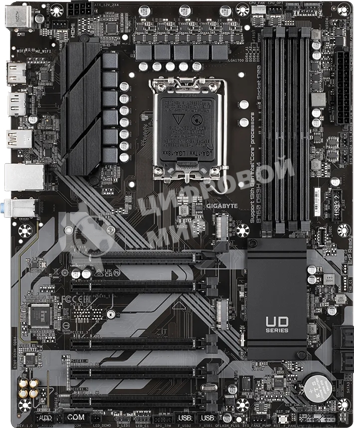 Материнская плата Gigabyte B760 DS3H DDR4, LGA 1700, Intel B760, 4xDDR4, 4xSATA, 2xM.2, 1xPCIe 4.0 x16, 4xPCIe 3.0 x1, 1xHDMI, 1xDP, 1x 1Gb LAN, 1xUSB 3.2 Gen 2, 1xUSB 3.2 Gen 2x2, 4xUSB 2.0, 3x3.5 мм, 7.1, ATX