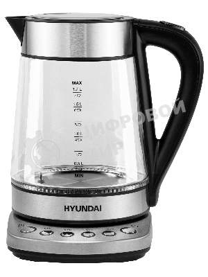Чайник электрический Hyundai HYK-G3026 1.7л. 2200Вт серебристый/черный (корпус: стекло)