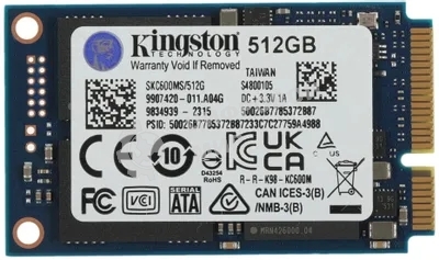 Накопитель SSD Kingston KC600, 512Gb, mSATA, R/W 550/520