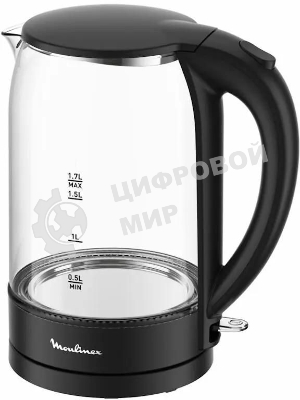 Чайник электрический Moulinex BY1S08F0 1.7 л, 2200 Вт, черный/прозрачный корпус: стекло/пластик