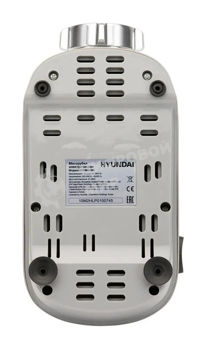 Мясорубка электрическая Hyundai HY-MG4391 серый, 1900 Вт, 2.4 кг/мин, реверс, защита от перегрузки, насадки - 4