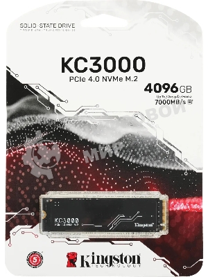 Накопитель SSD Kingston KC3000, 4Tb, PCIe 4.0 x4, M.2 2280, NVMe, R/W 7000/7000, с радиатором