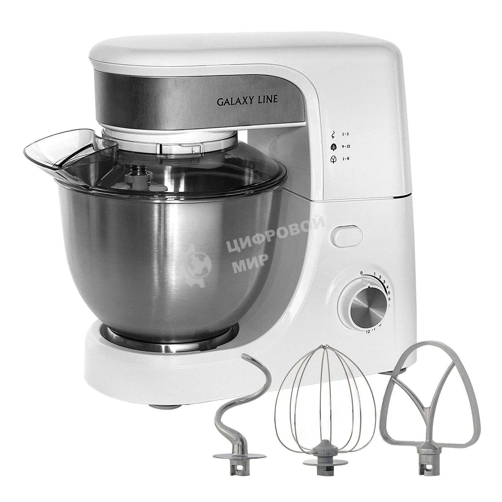 Миксер Galaxy Line GL 2231, белый, планетарный, 700 Вт, 12 скоростей
