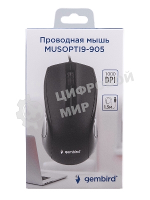 Мышь проводная Gembird MUSOPTI9-905U черный, 1000 dpi, USB, кнопки - 3