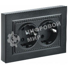 Розетка 2-местная IEK BRITE РС12-3-БрЧ с заземлением, без защитных шторок, 16А в сборе, черный