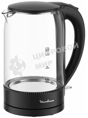 Чайник электрический Moulinex BY1S08F0 1.7 л, 2200 Вт, черный/прозрачный корпус: стекло/пластик