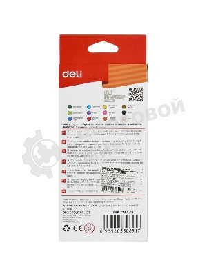 Карандаши цветные Deli EC00300 ColoRun, трехгранный профиль, тополь, 12 цветов, коробка с европодвесом