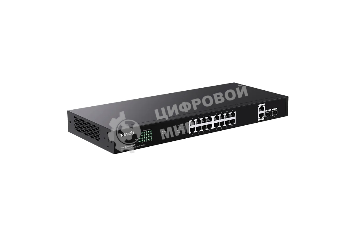 Коммутатор неуправляемый PoE Tenda TEG1120P-16-150W 18 портов, 18x1 Гбит/с, PoE 16х30 Вт (до 150Вт), SFP 2x1 Гбит/с