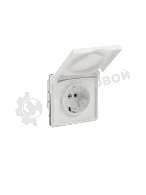 Розетка силовая, 2P+E, с з/ш, с крышкой, IP44, белый песок