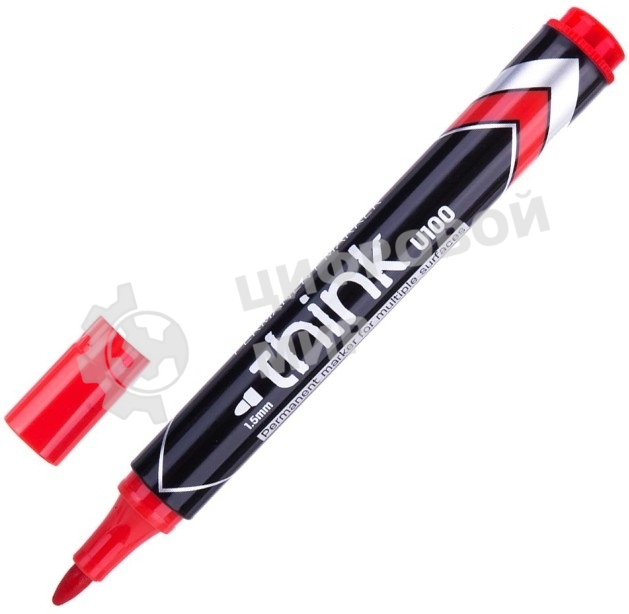 Маркер перманентный Deli Think EU10040, круглый пишущий наконечник, 2мм, красный