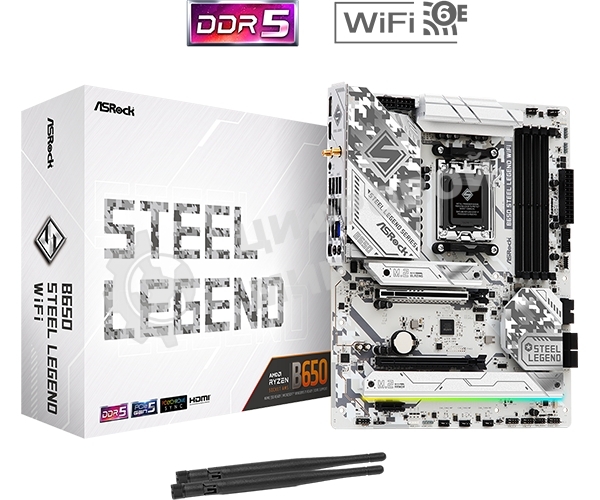 Материнская плата ASRock B650 Steel Legend WiFi, AM5, AMD B650, 4xDDR5, 4xSATA, 3xM.2, 1xPCIe 5.0 x16, 1xPCIe 3.0 x16, 1xPCIe 4.0 x1, 1xHDMI, 1xDP, 1x2.5Gb LAN, Wi-Fi 6E, Bluetooth 5.2, 1xUSB-C 20Gbps, 1xUSB-A 10Gbps, 4xUSB-A 5Gbps, 4xUSB-A 2.0, 2x3.5 мм, 7.1, ATX