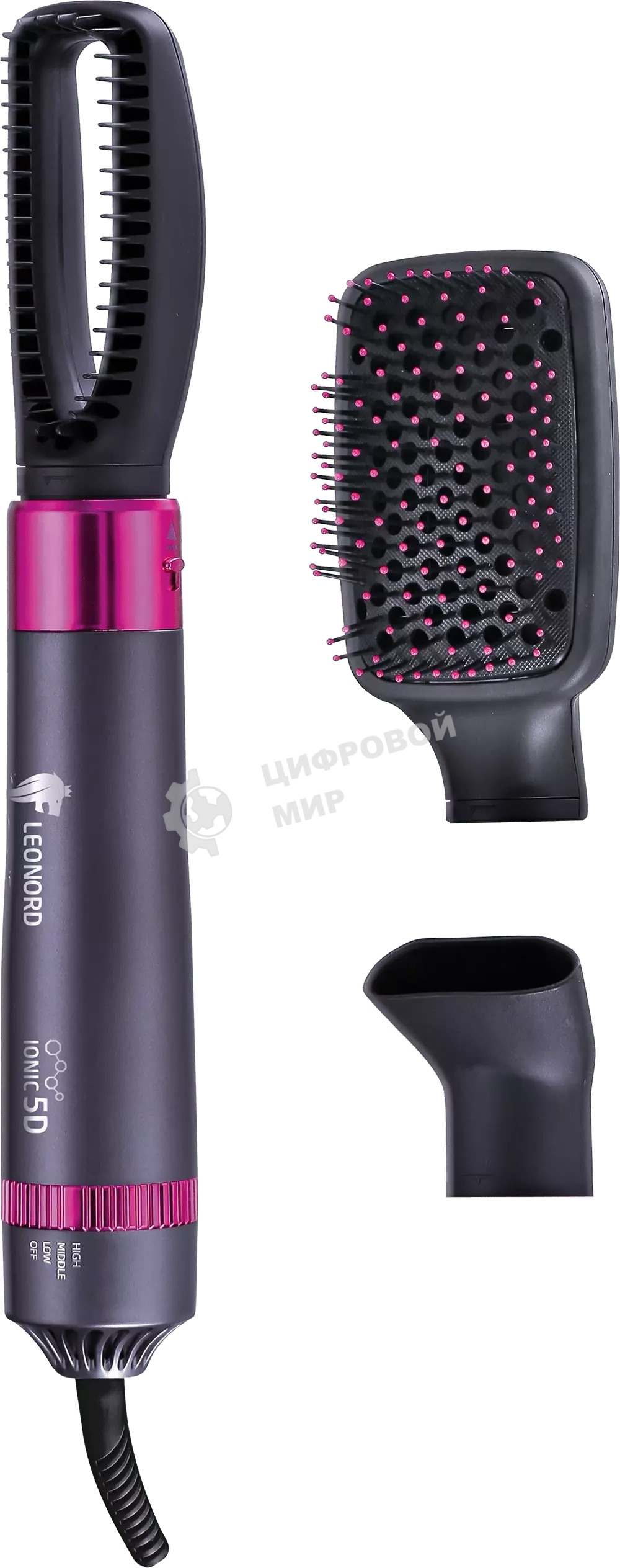 Фен-щётка LEONORD LE-1211 черный/розовый, 1200 Вт, ионизация