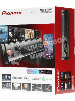Автомагнитола Pioneer MVH-S520BT, 1 DIN, Bluetooth, USB Type-A, AUX, пульт ДУ, съёмная панель