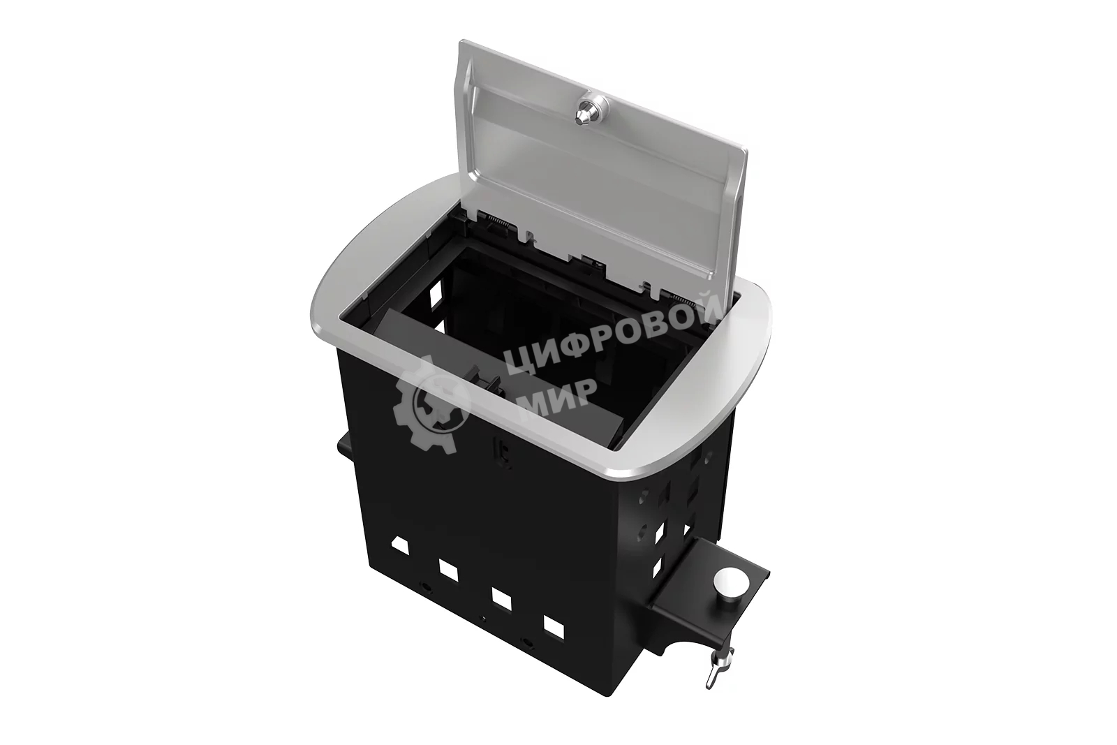 Прямоугольный металлический корпус Wize Pro WRTS-M-4CBOX-S серия M, для модульной системы врезного лючка в стол с убирающейся крышкой для установки до 4 модулей-вставок серии М, серебристый