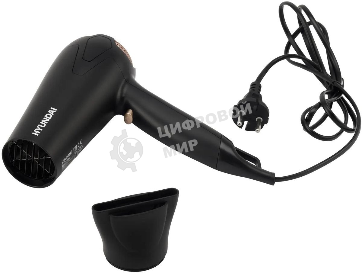 Фен Hyundai H-HDI0755 черный матовый, 2000 Вт, ионизация