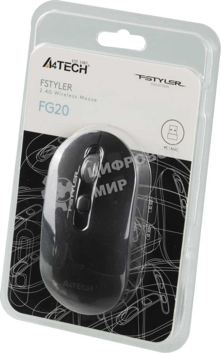 Мышь беспроводная A4Tech Fstyler FG20 серый, 2000 dpi, радиоканал, USB, кнопки - 4