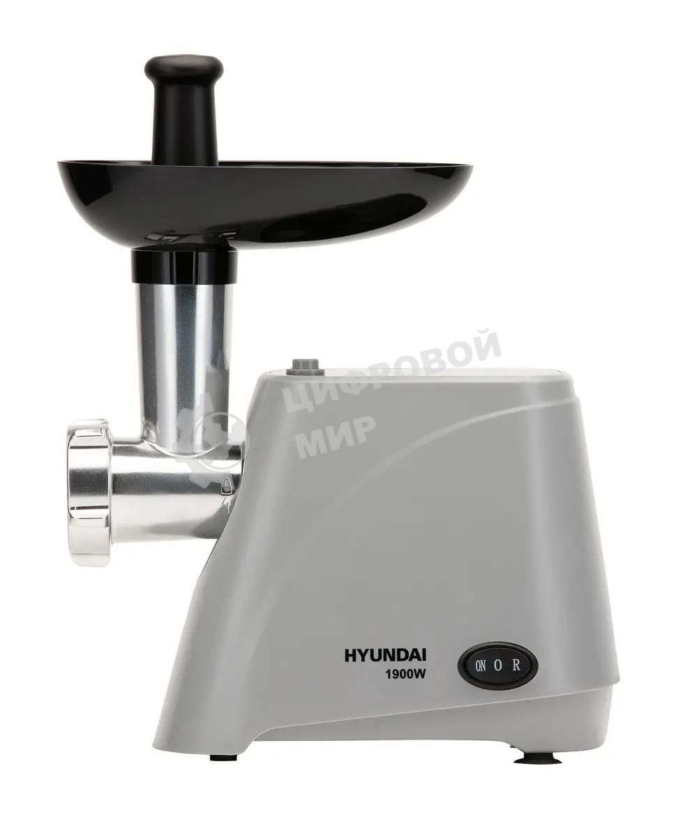Мясорубка электрическая Hyundai HY-MG4391 серый, 1900 Вт, 2.4 кг/мин, реверс, защита от перегрузки, насадки - 4