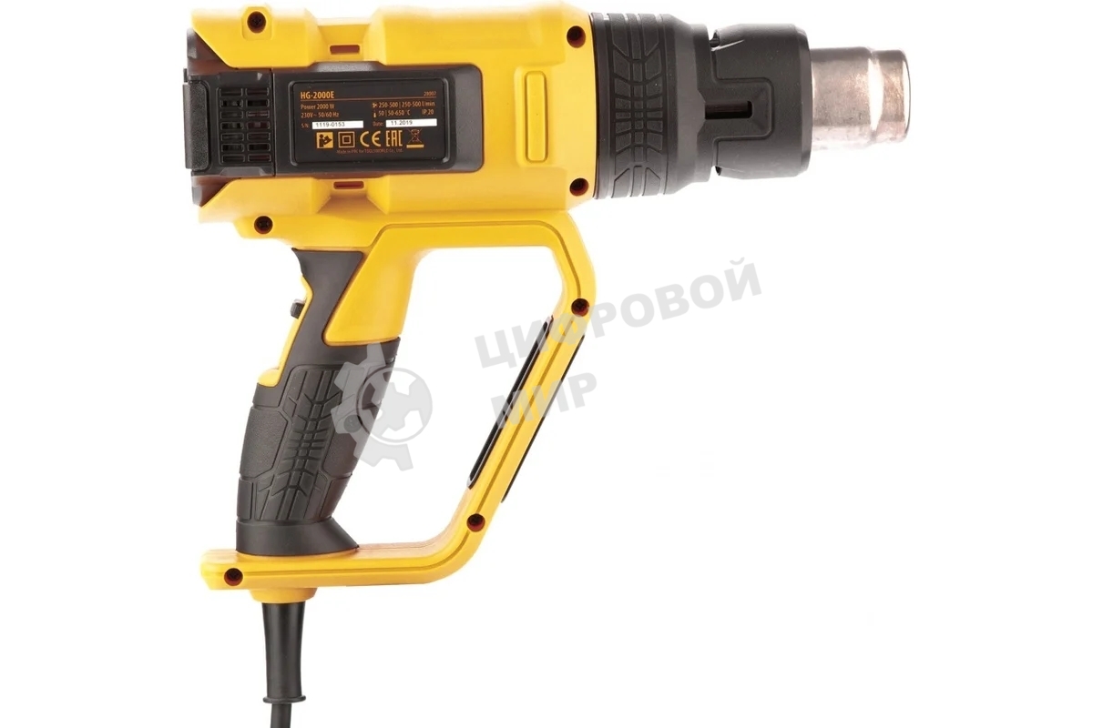 Фен технический Denzel HG-2000E, 2000 Вт, 2 режима, LCD дисплей