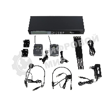 Микрофонная система Intrend ITWMIC-JS-LH цифровая, беспроводная, двухканальная. 2 поясных передатчика, 2 головных микрофона, 2 петличных микрофона, диапазон UHF, LCD дисплей