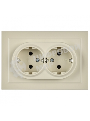 Розетка 2-местная IEK BRITE РС12-3-БрКр (BR-R21-16-K10-F) с заземлением, без защитных шторок, 16А в сборе, бежевый