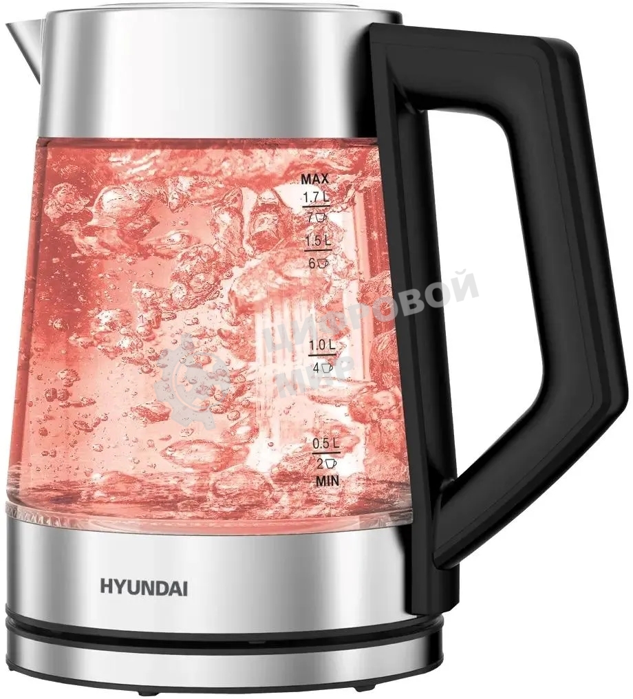 Чайник электрический Hyundai HYK-G4402 1.7 л, 2200 Вт, черный/серебристый корпус: стекло