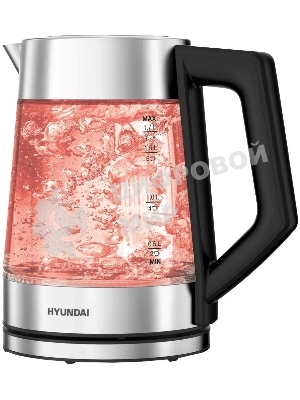 Чайник электрический Hyundai HYK-G4402 1.7 л, 2200 Вт, черный/серебристый корпус: стекло