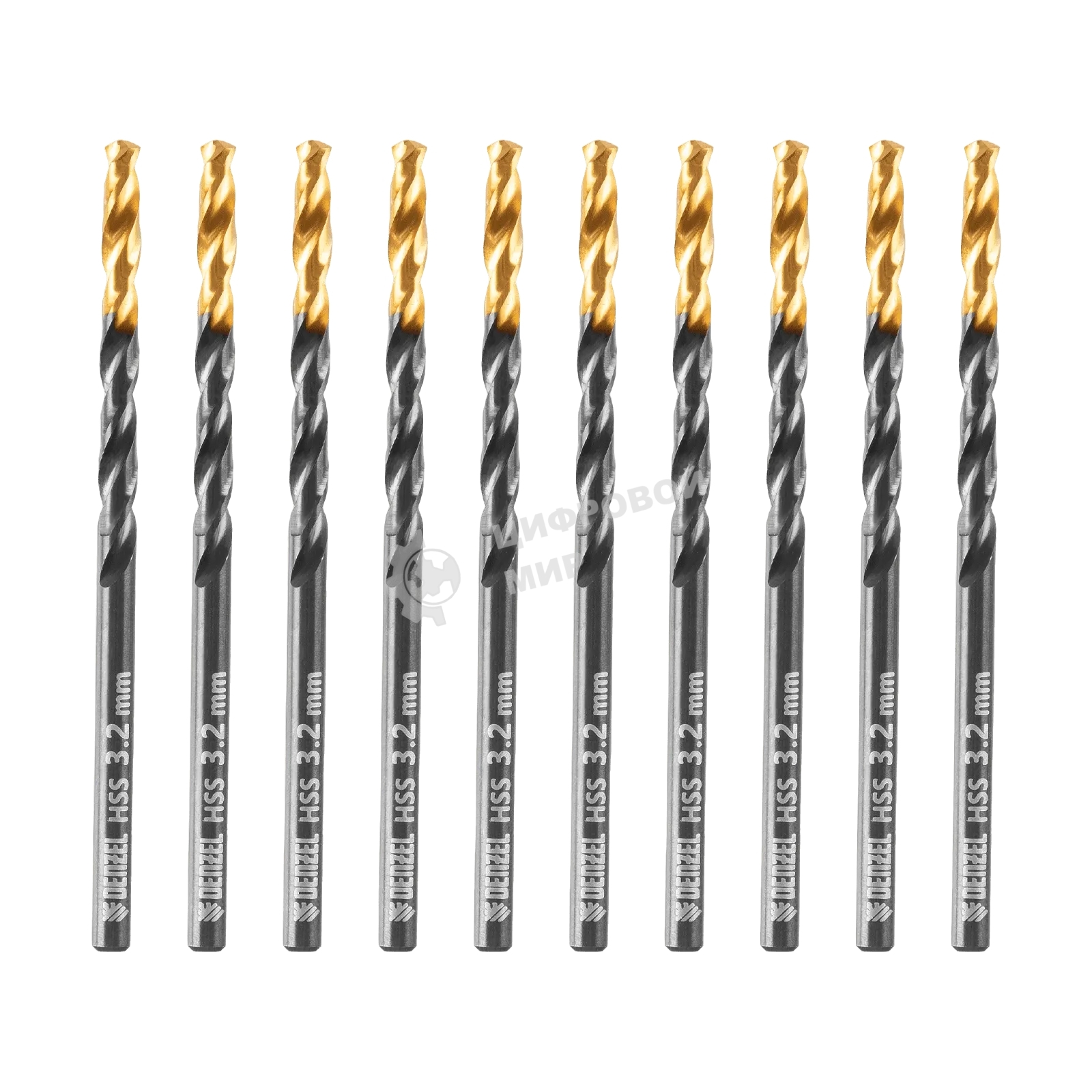 Сверло по металлу Denzel 3,2 мм, HSS-Tin, Golden Tip, 10 шт.