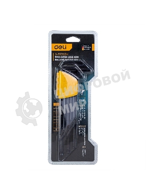 Набор шестигранных ключей с шаром сверхдлинных Deli DL232309H 9 шт Материал CR-V. Спецификация: 1,5,2,2,5,3,4,5,6,8,10мм, пластиковый держатель