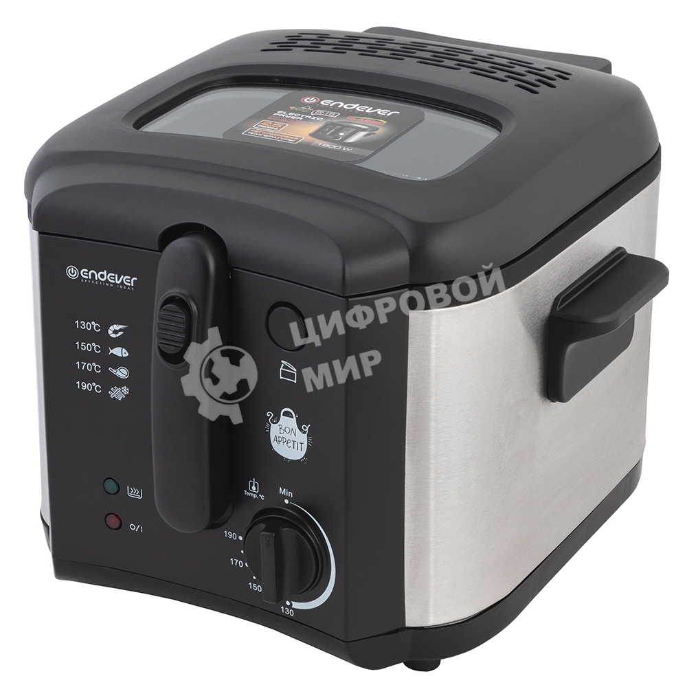 Фритюрница ENDEVER Skyline FR-115 чёрный/металлик, 1800 Вт, 2.5 л, 0.6 кг, антипригарное покрытие