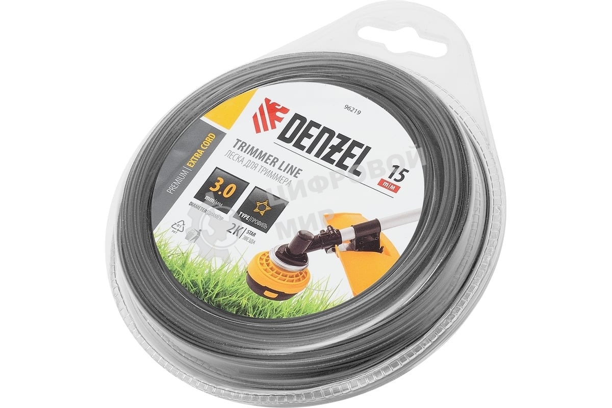 Леска для триммера Denzel двухкомпонентная звезда, 3,0мм х 15м, блистер EXTRA CORD