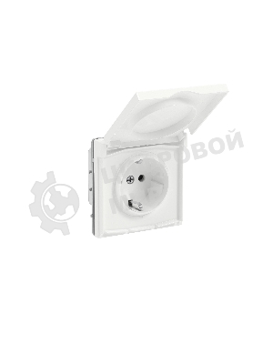 Розетка силовая, 2P+E, с з/ш, с крышкой, IP44, белая магнолия
