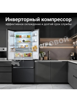 Холодильник Tesler RFD-427BI графит глянцевый двухкамерный 250/142л морозилка сбоку, No Frost, Side by Side