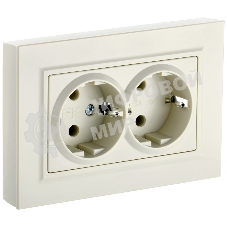 Розетка 2-местная IEK BRITE РС12-3-БрКр (BR-R21-16-K10-F) с заземлением, без защитных шторок, 16А в сборе, бежевый