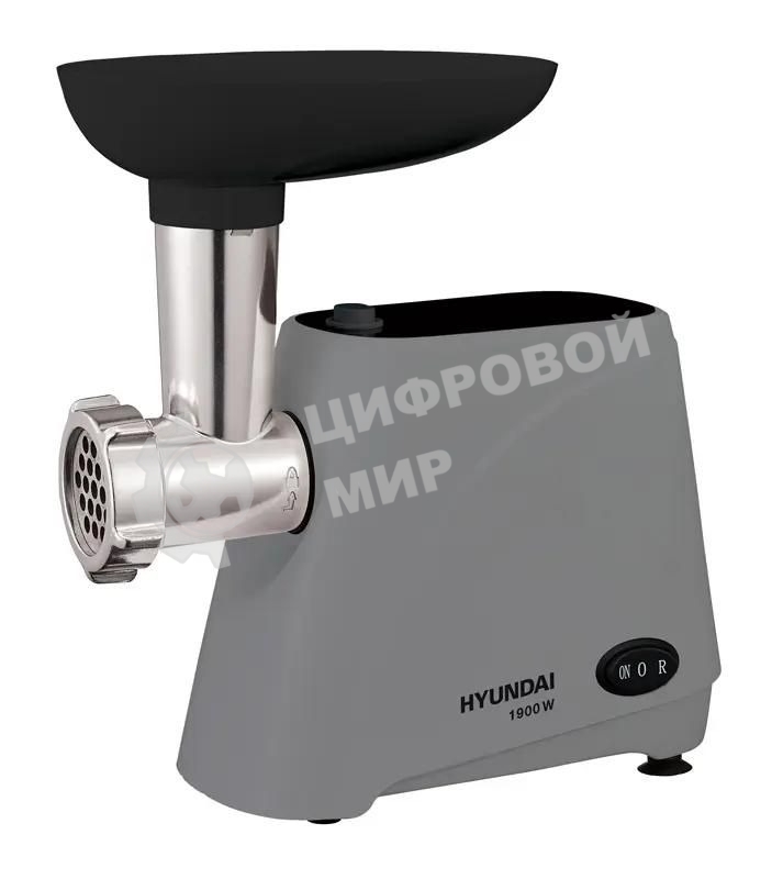 Мясорубка электрическая Hyundai HY-MG4391 серый, 1900 Вт, 2.4 кг/мин, реверс, защита от перегрузки, насадки - 4