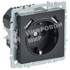 Розетка 1-местная IEK BRITE РЮш10-2-БрЧ (BR-R14-16-U21-D31-K02) с заземлением, с защитными шторками, 16А, с USB A+A 5В 3,1А, черный
