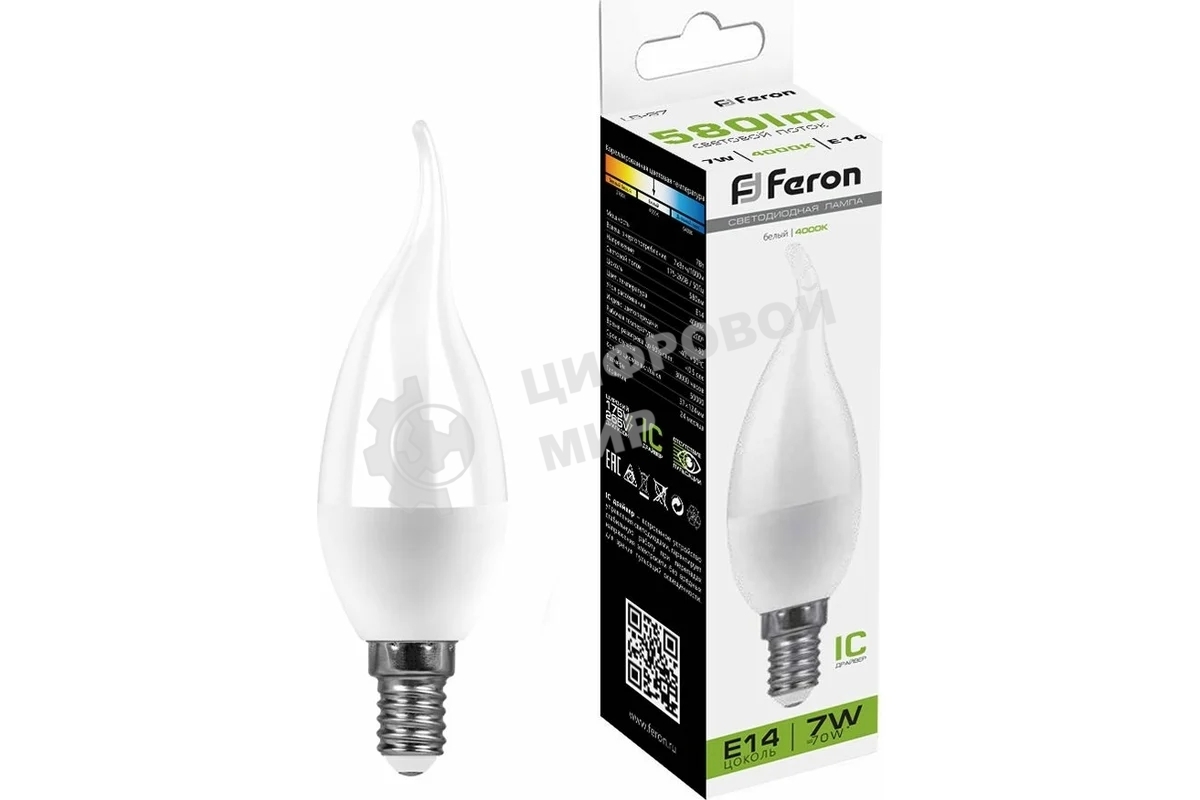 Лампа светодиодная Feron LB-97 (25761) 7 вт Е14 белый матовая свеча на ветру