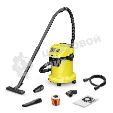 Строительный пылесос Karcher WD 3 P V-17/4/20 Workshop желтый, 1000 Вт, уборка сухая/сбор воды/выдув, пылесборник мешок/контейнер, 17 л