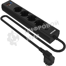 Сетевой фильтр Philips CHP8246BA/51, 2м, 4 розетки, черный